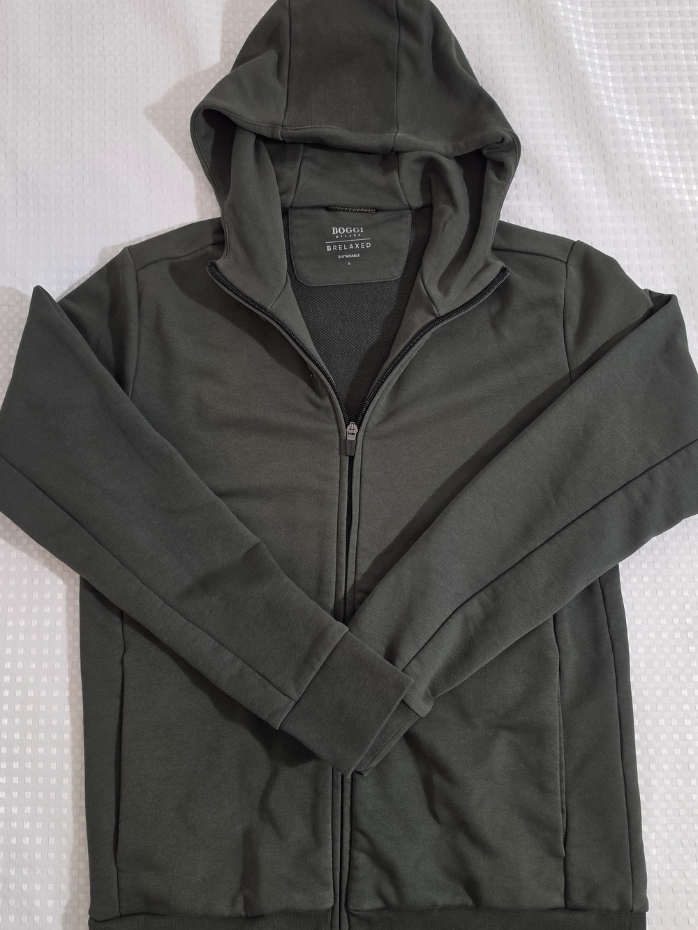 Boggi Milano B-Relaxed Sustainable Full-Zip Hoodie Jacket - Army Green - Men's S